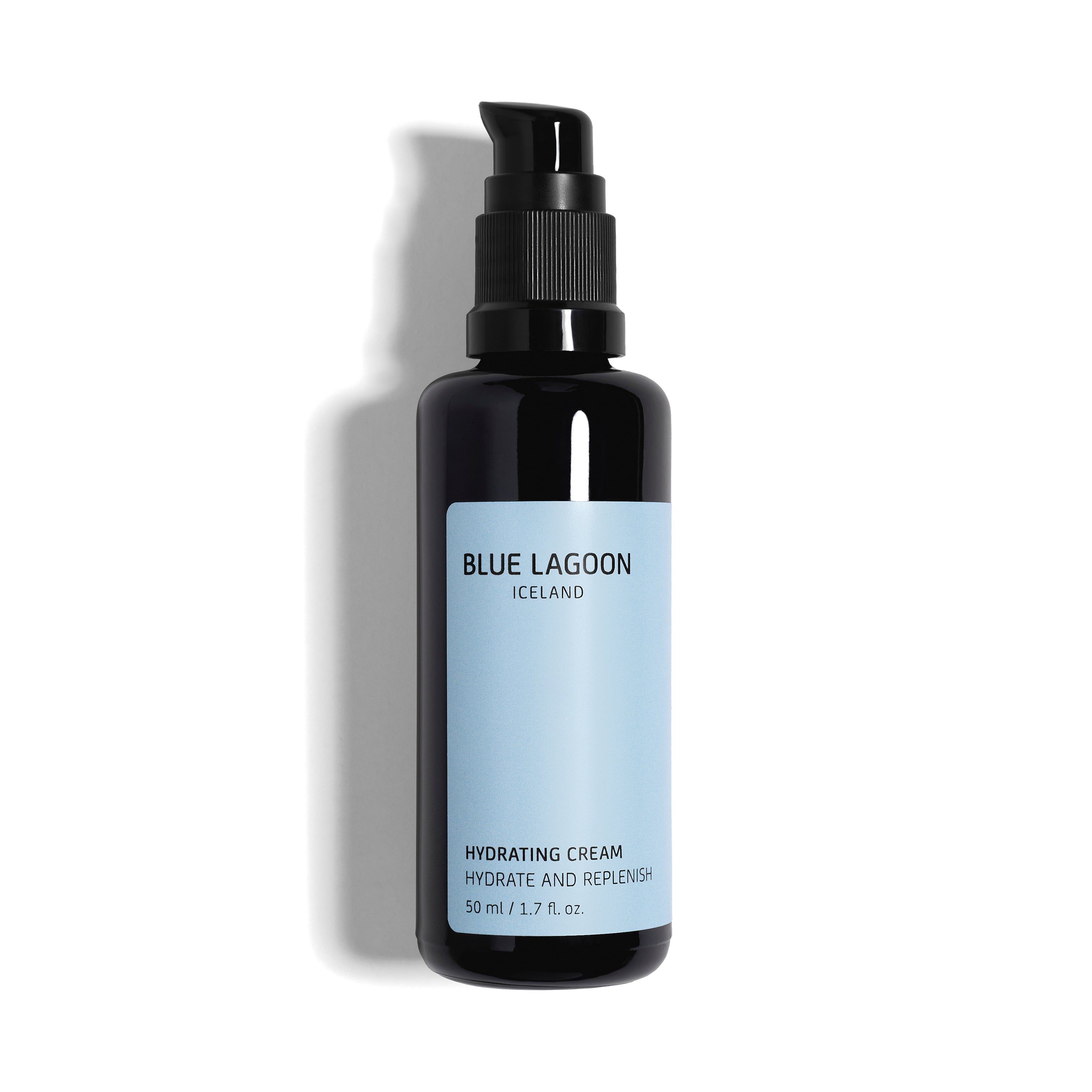 Hydrating Cream in a black pump bottle on white background